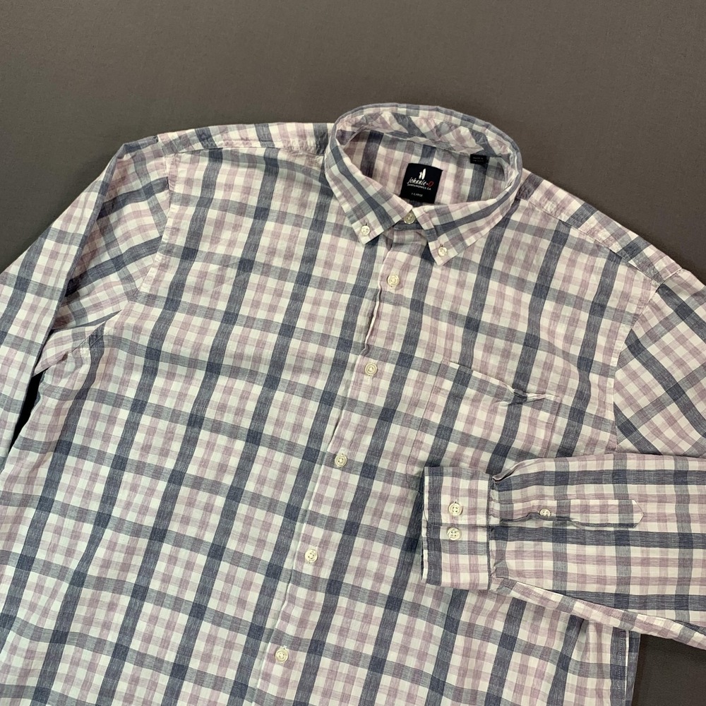 Johnnie-O Fordhart Shirt‎ Mens XL Blue Plaid Long Sleeve Button Up Cotton Bamboo
